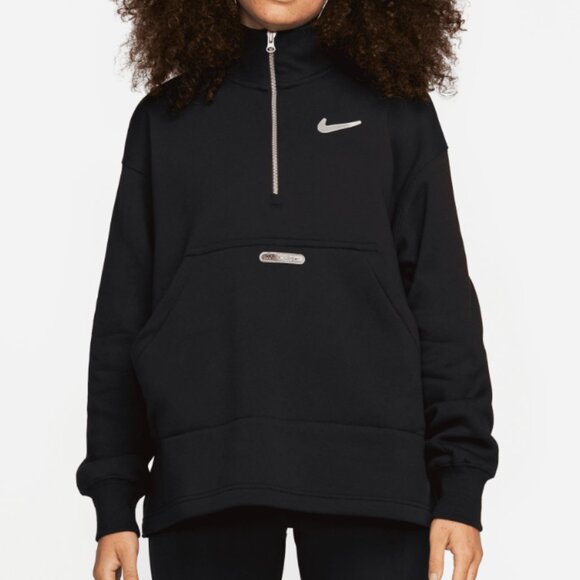 Nike Swoosh Fleece 1/4-Zip Sweatshirt Pullover Black Silver DV4427-010 Oversized - Picture 7 of 7